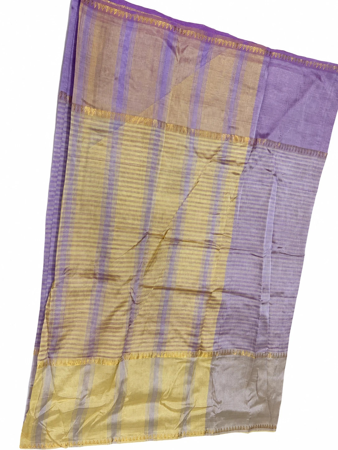 Padma — Lilac Gold Stripe Saree, retouched garment view on a clean background