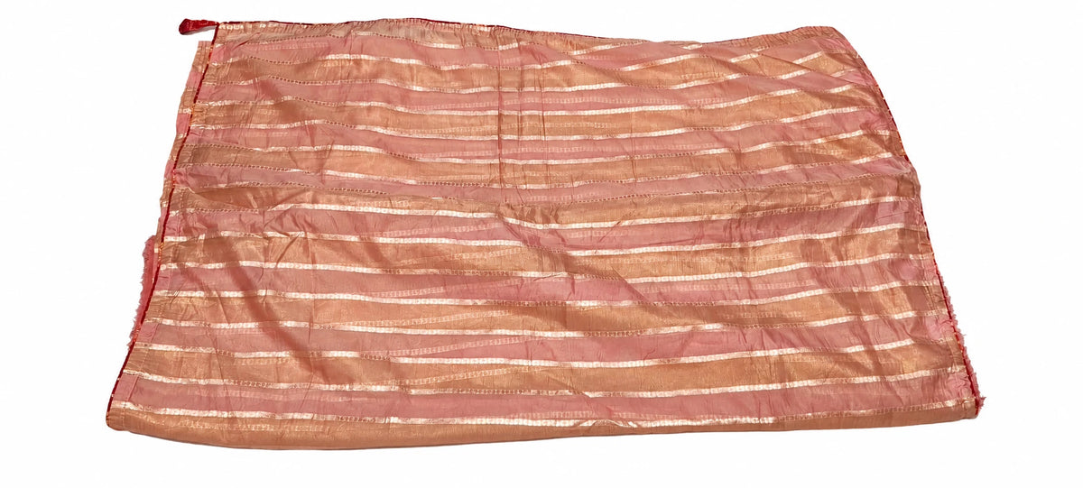 Pallavi — Peach Gold Stripe Saree, retouched garment view on a clean background