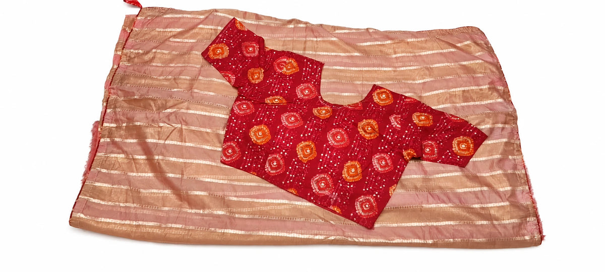 Pallavi — Peach Gold Stripe Saree, retouched garment detail 1 on a clean background