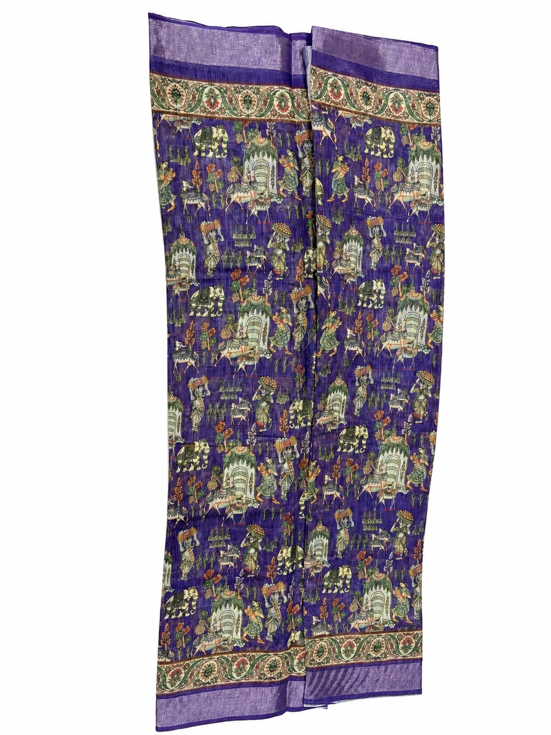 Rishika — Violet Procession Motif Saree, retouched garment view on a clean background