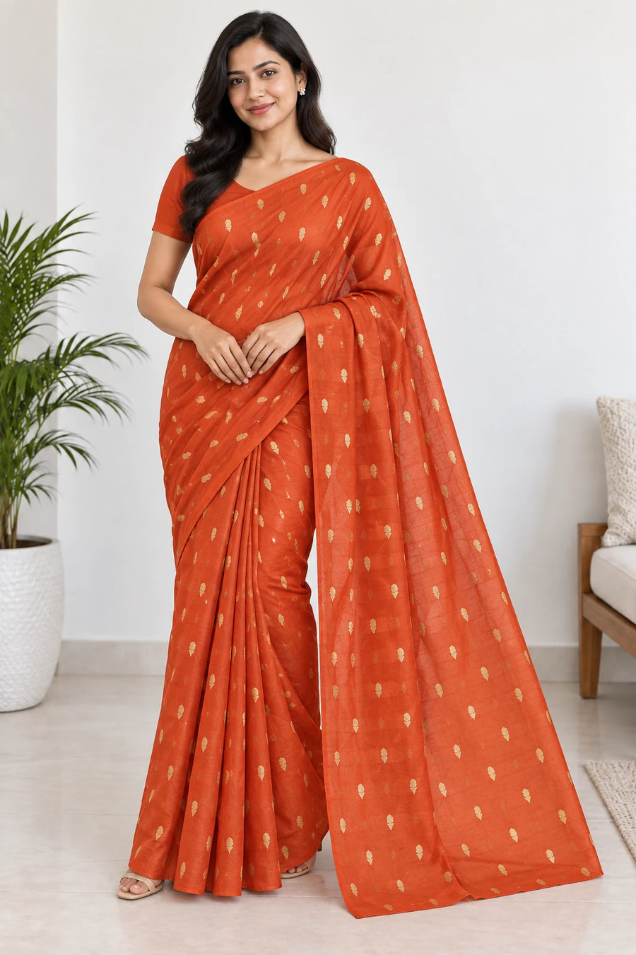 Vasanti — Orange Gold Leaf Saree