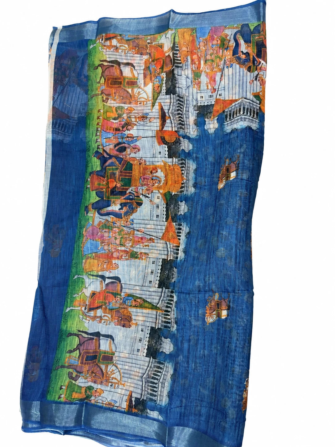 Vihana — Blue Procession Border Saree, retouched garment detail 1 on a clean background