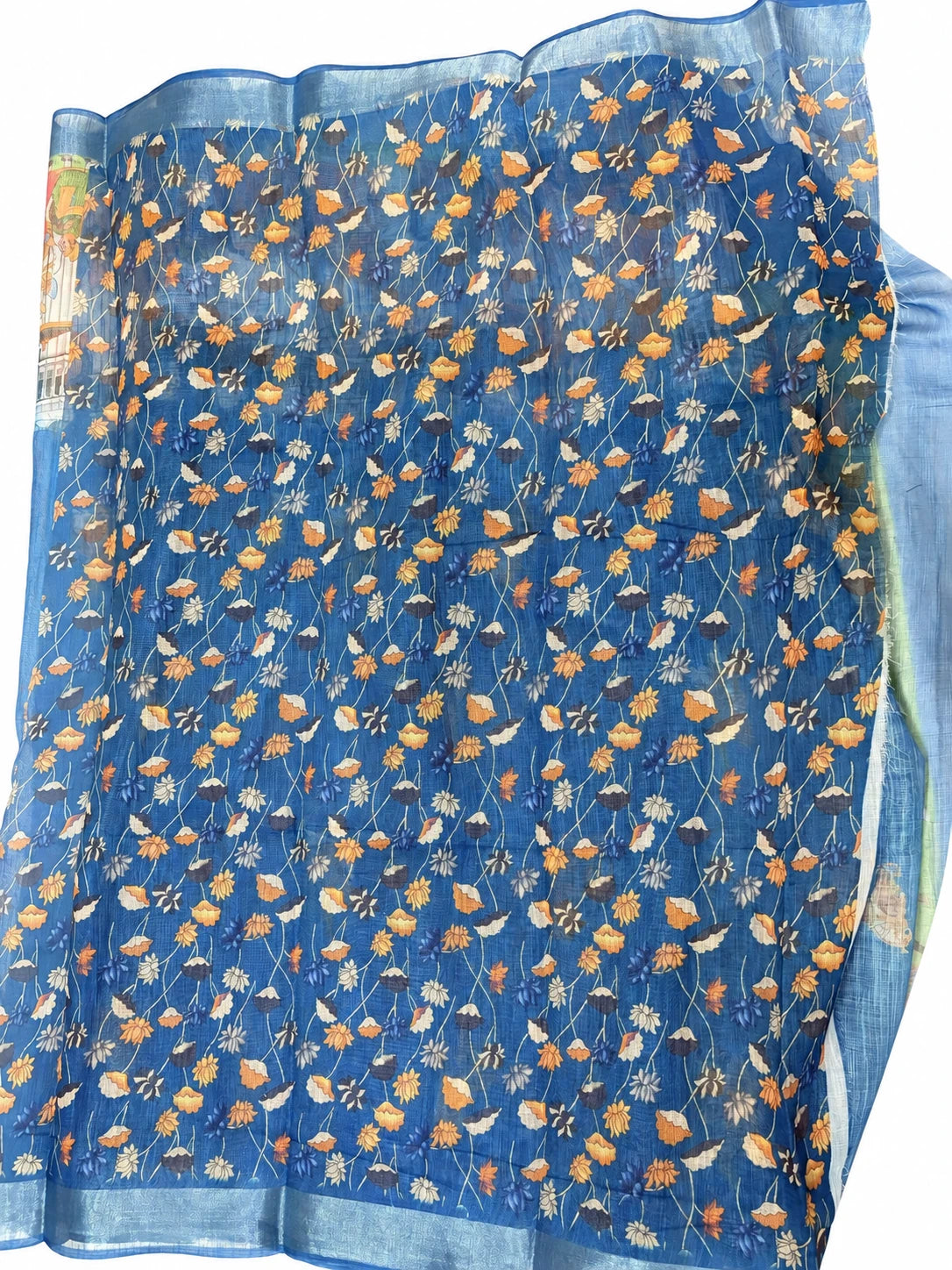 Vihana — Blue Procession Border Saree, retouched garment detail 2 on a clean background