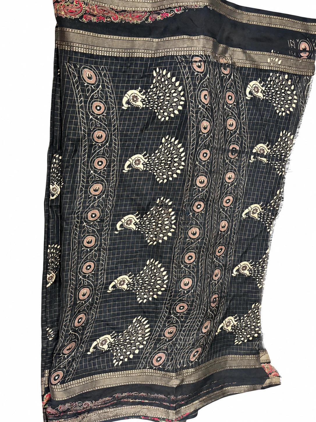 Yukti — Black Paisley Rose Border Saree, retouched garment detail 1 on a clean background