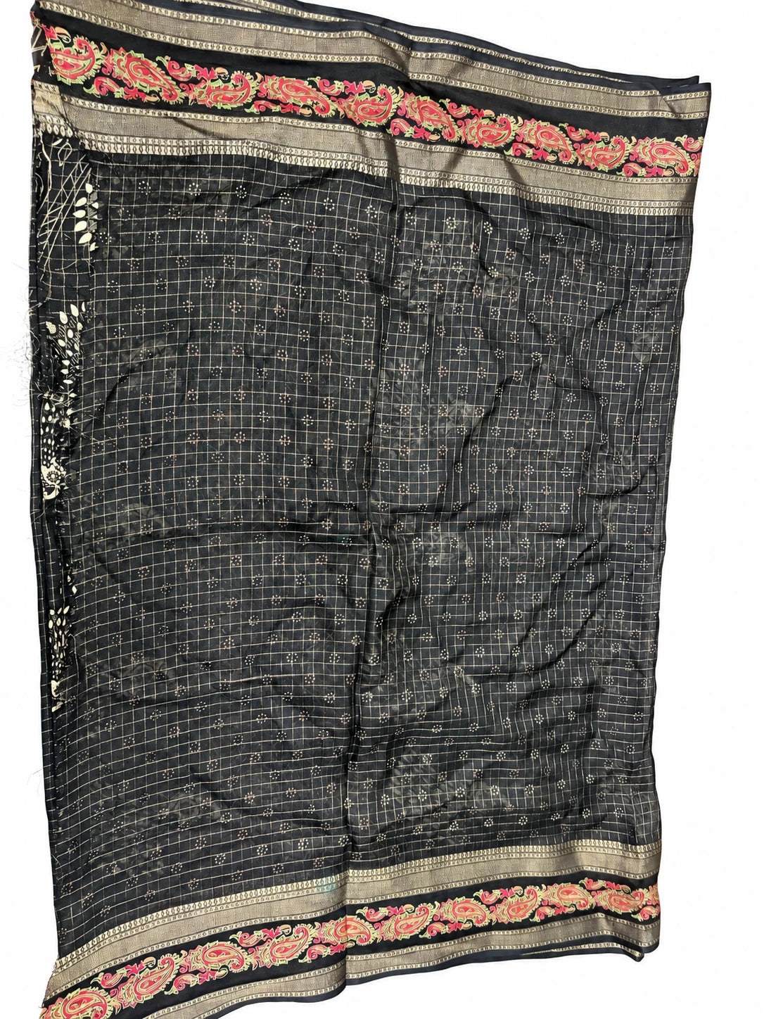 Yukti — Black Paisley Rose Border Saree, retouched garment detail 2 on a clean background