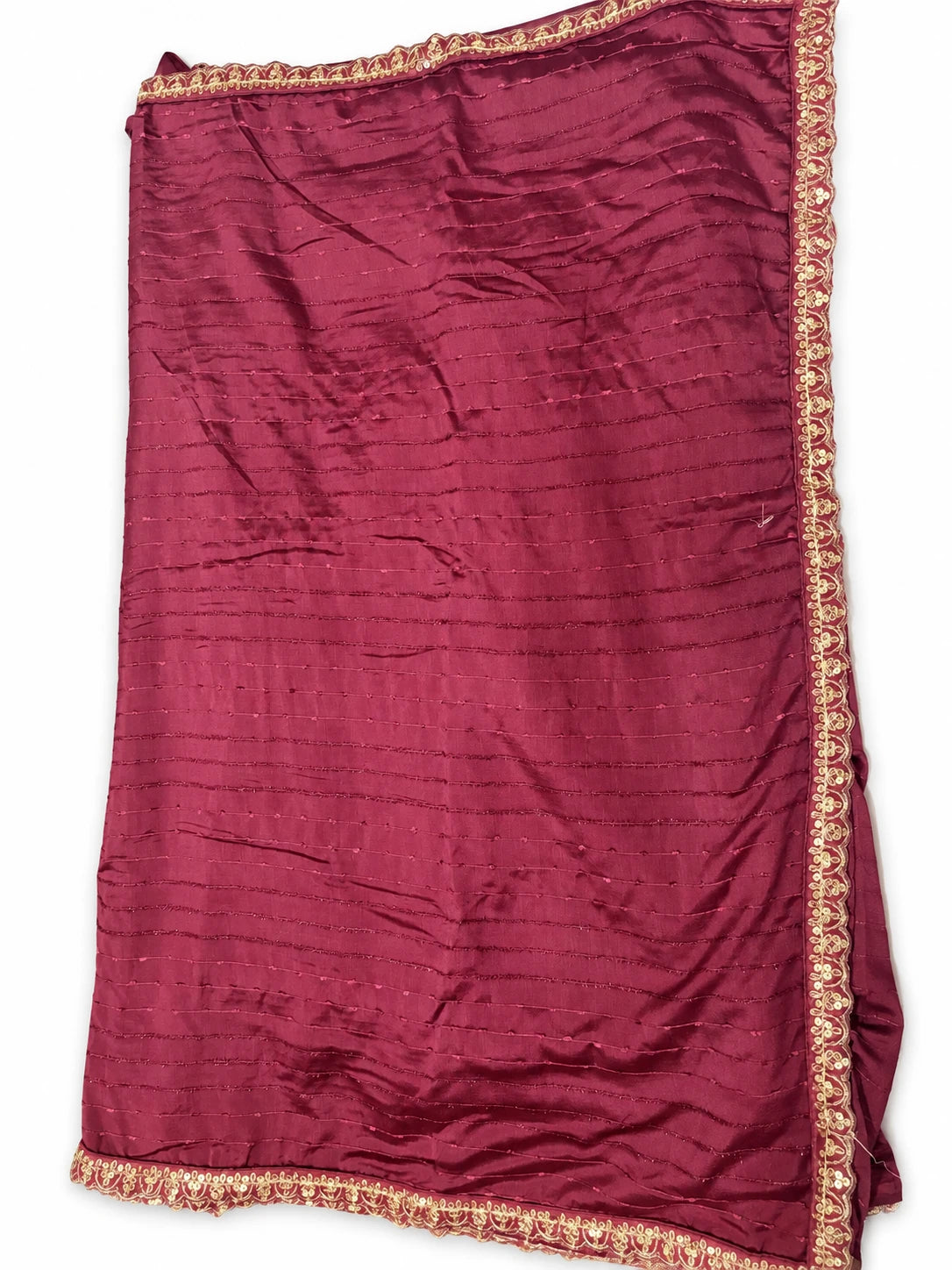Shalini — Wine Gold Scallop Saree, retouched body & gold-toned scallop border on a clean background
