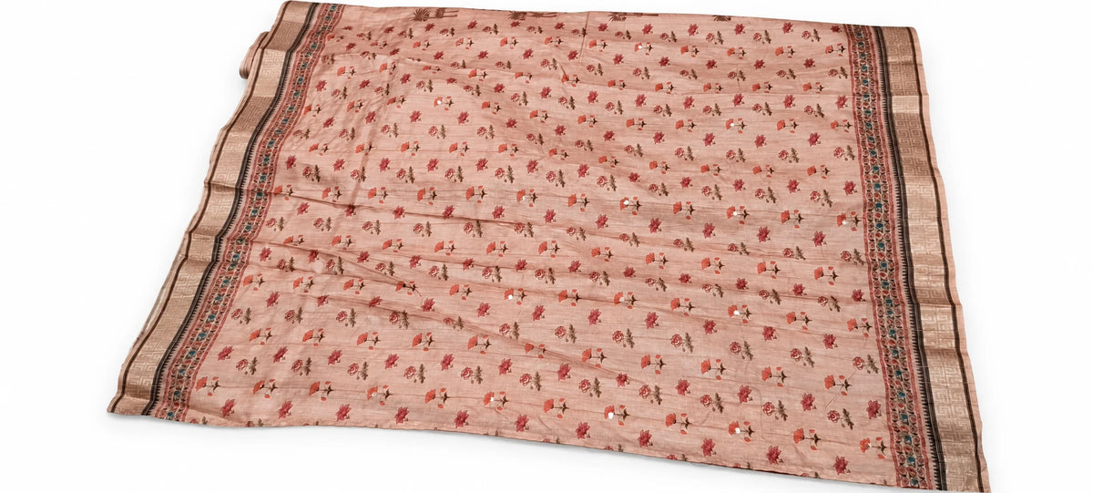 Aishwarya — Peach Botanical Panel Saree, retouched garment view 1 on a clean background