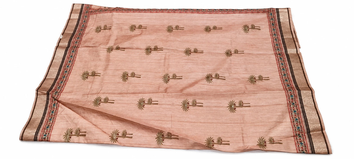 Aishwarya — Peach Botanical Panel Saree, retouched garment view 3 on a clean background