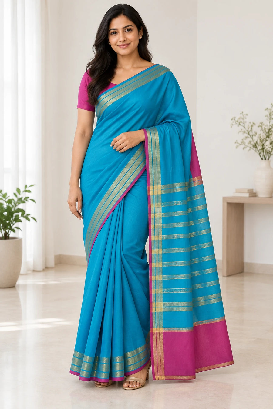 Anupama — Turquoise Magenta Stripe Saree