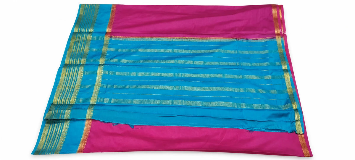 Anupama — Turquoise Magenta Stripe Saree, retouched garment view 2 on a clean background