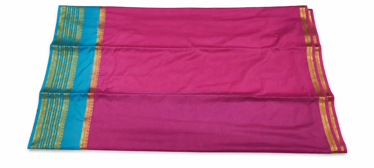 Anupama — Turquoise Magenta Stripe Saree, retouched garment view 3 on a clean background