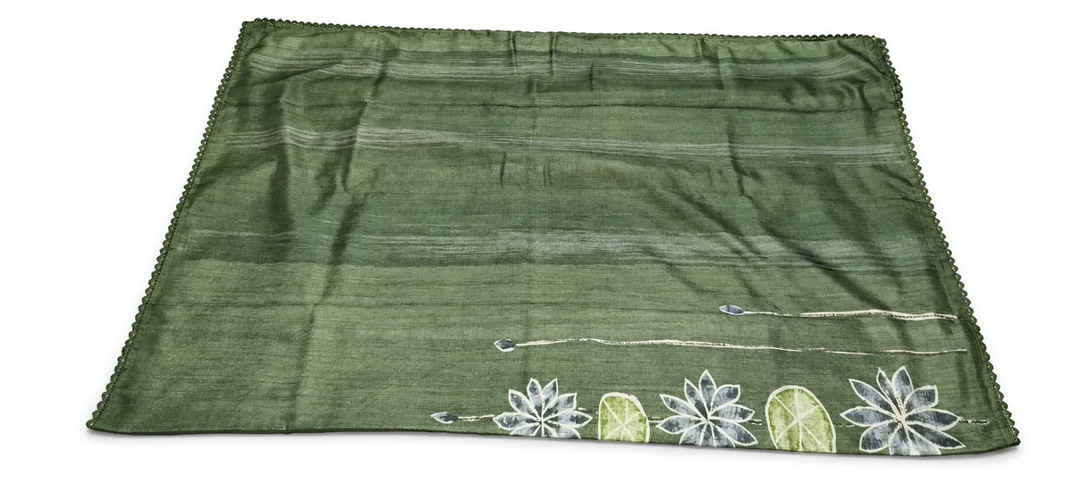 Haripriya — Olive Floral Border Saree, retouched garment view 3 on a clean background