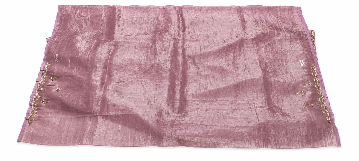 Manjari — Dusty Mauve Fine Border Saree, retouched garment view 1 on a clean background