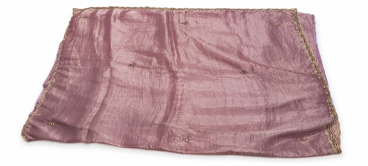 Manjari — Dusty Mauve Fine Border Saree, retouched garment view 2 on a clean background