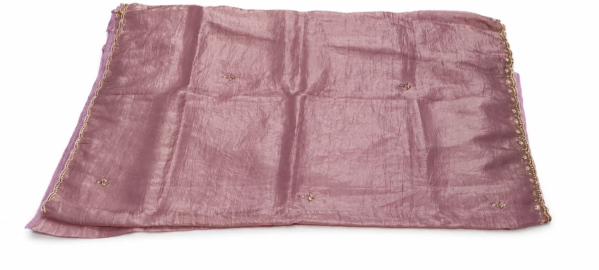 Manjari — Dusty Mauve Fine Border Saree, retouched garment view 3 on a clean background