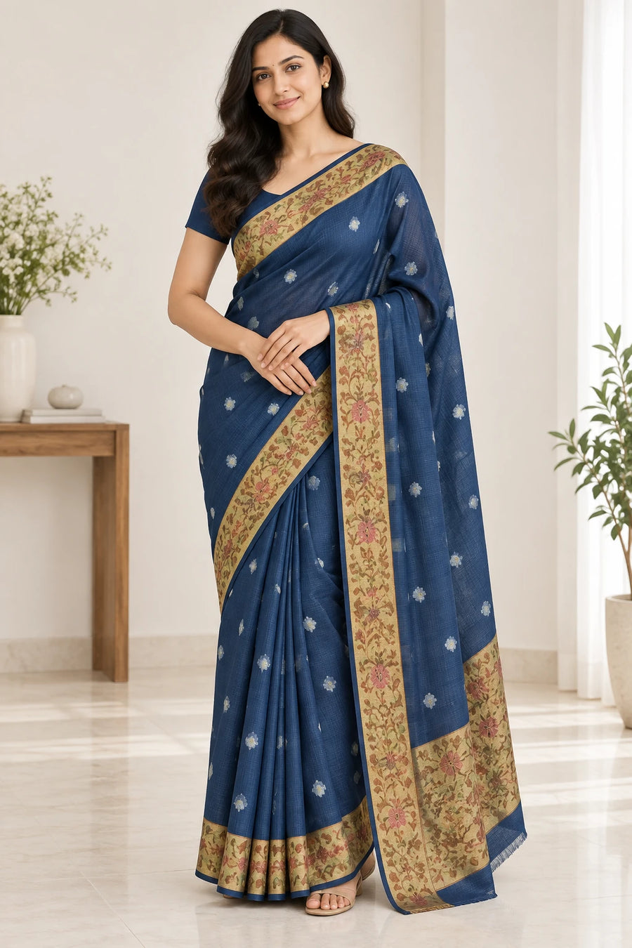 Neelima — Navy Floral Border Saree