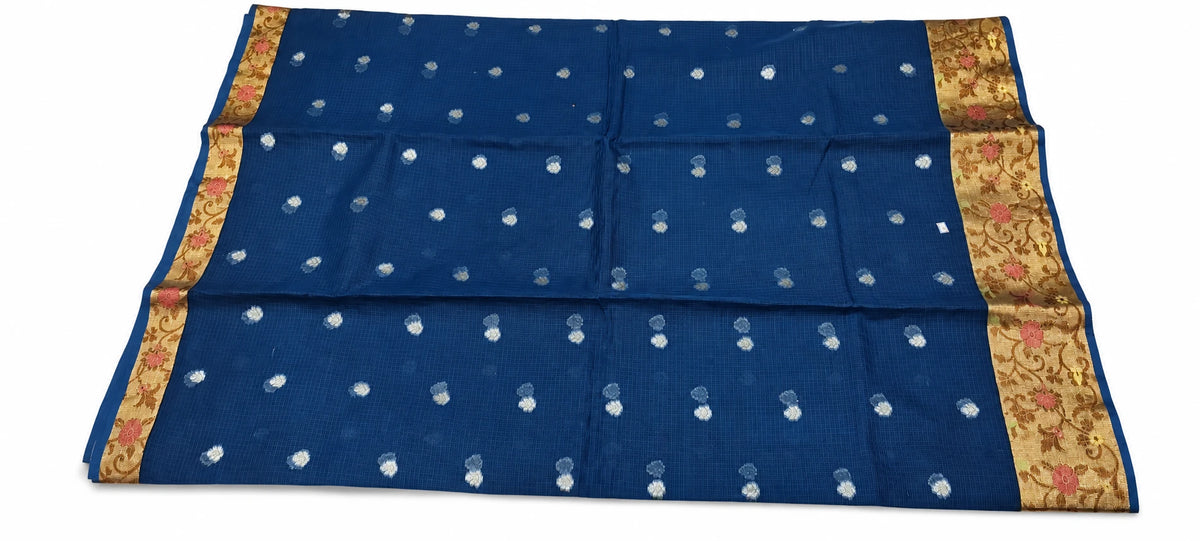 Neelima — Navy Floral Border Saree, retouched garment view 1 on a clean background
