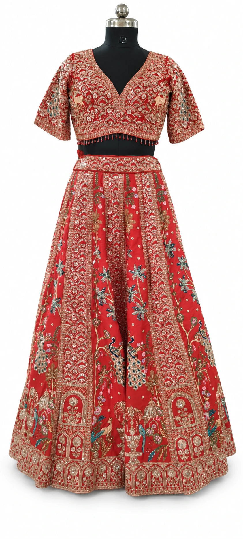 Samriddhi — Vermilion Gold Motif Lehenga Set, retouched garment view 2 on a clean background