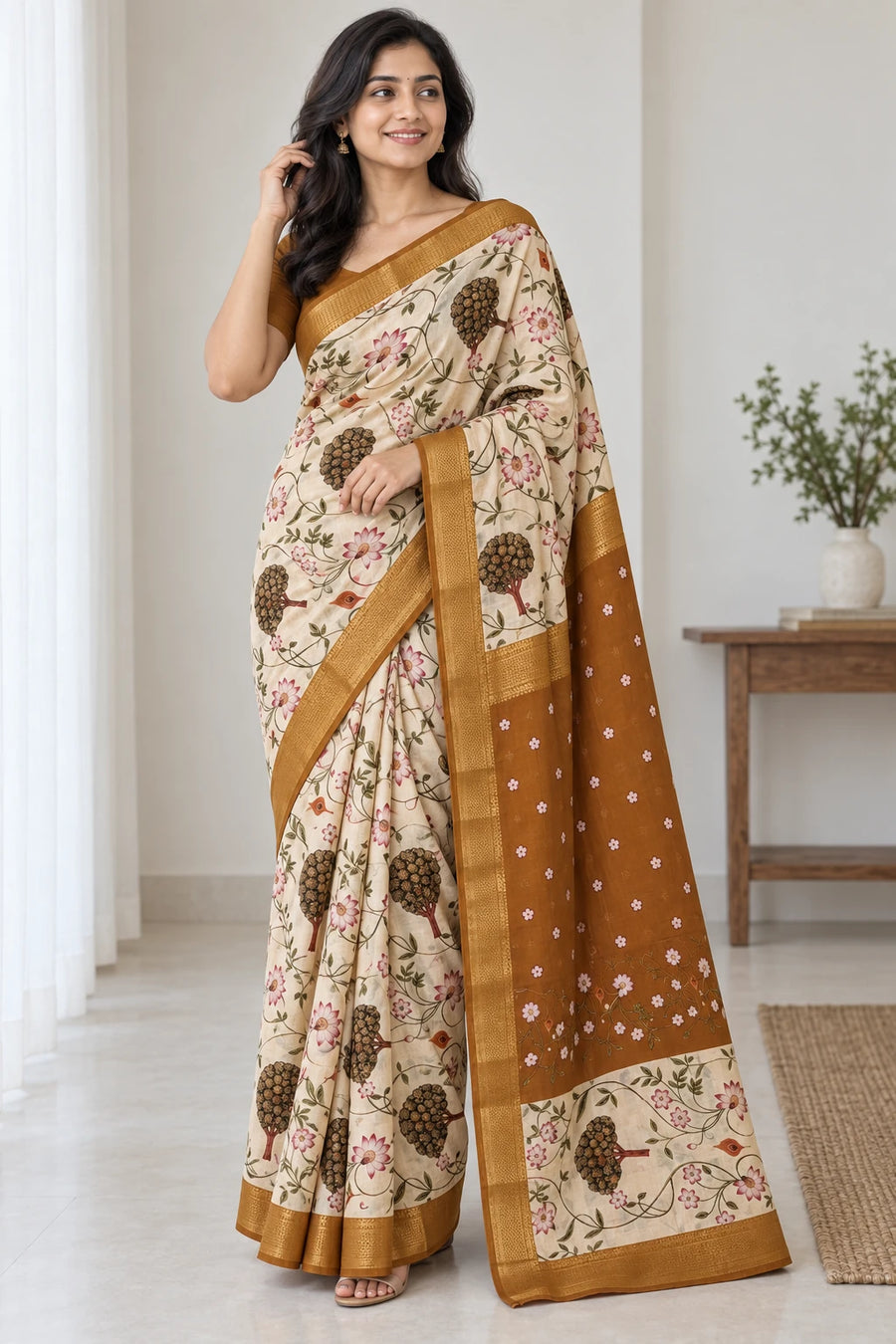 Shambhavi — Ivory Ochre Tree Motif Saree