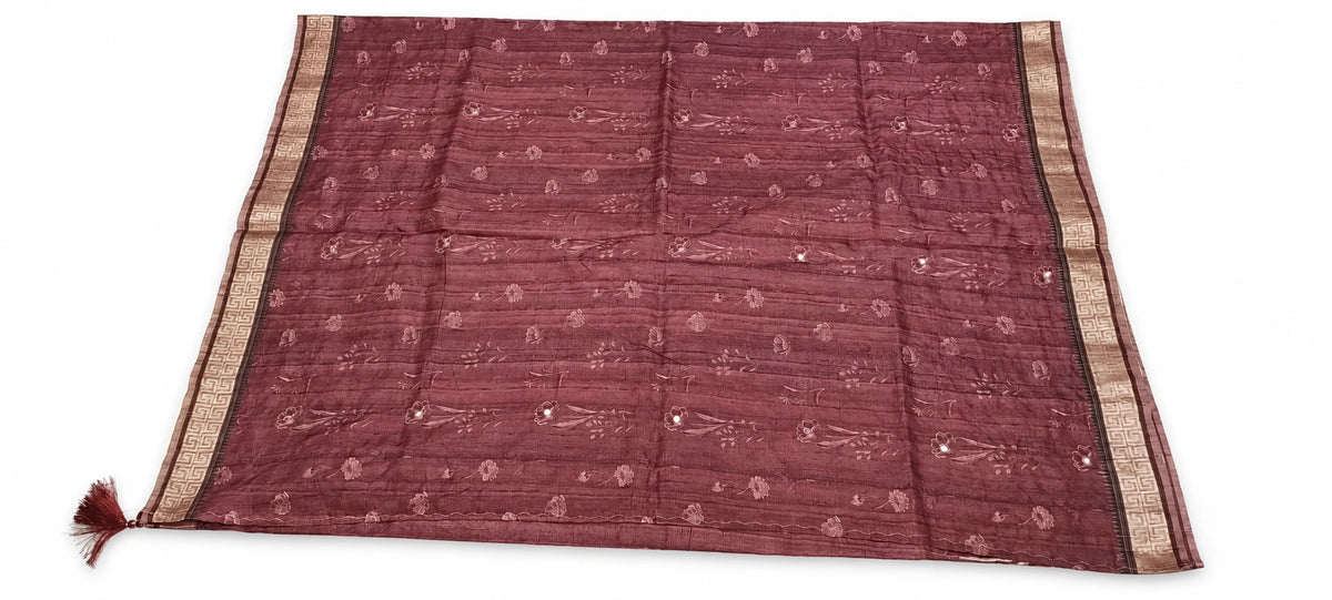Varnika — Plum Multicolour Floral Border Saree, retouched garment view 3 on a clean background