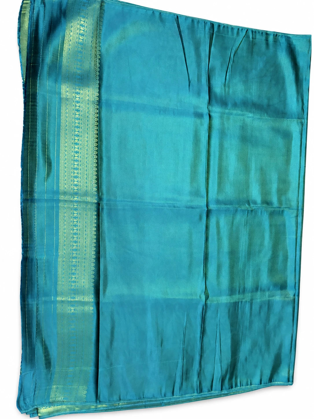 Anamika — Teal Gold Leaf Vine Saree, retouched garment view 3 on a clean background