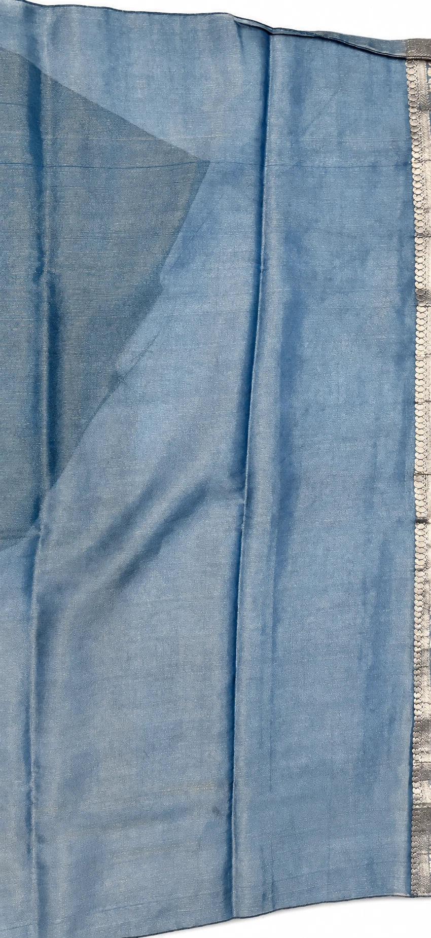 Anjali — Denim Blue Silver Motif Saree, retouched garment view 3 on a clean background