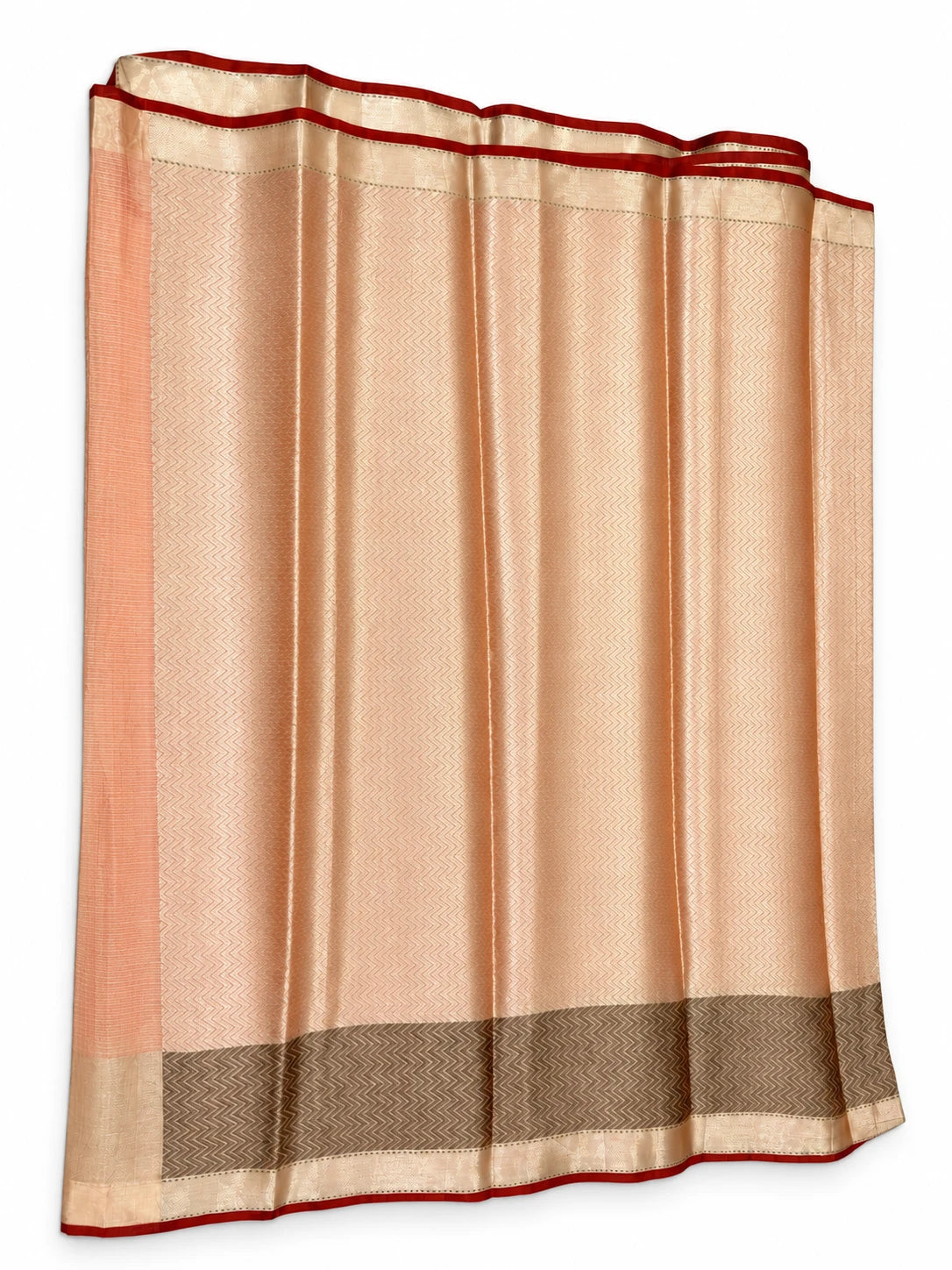 Chandana — Peach Floral Gold Border Saree, retouched garment view 3 on a clean background