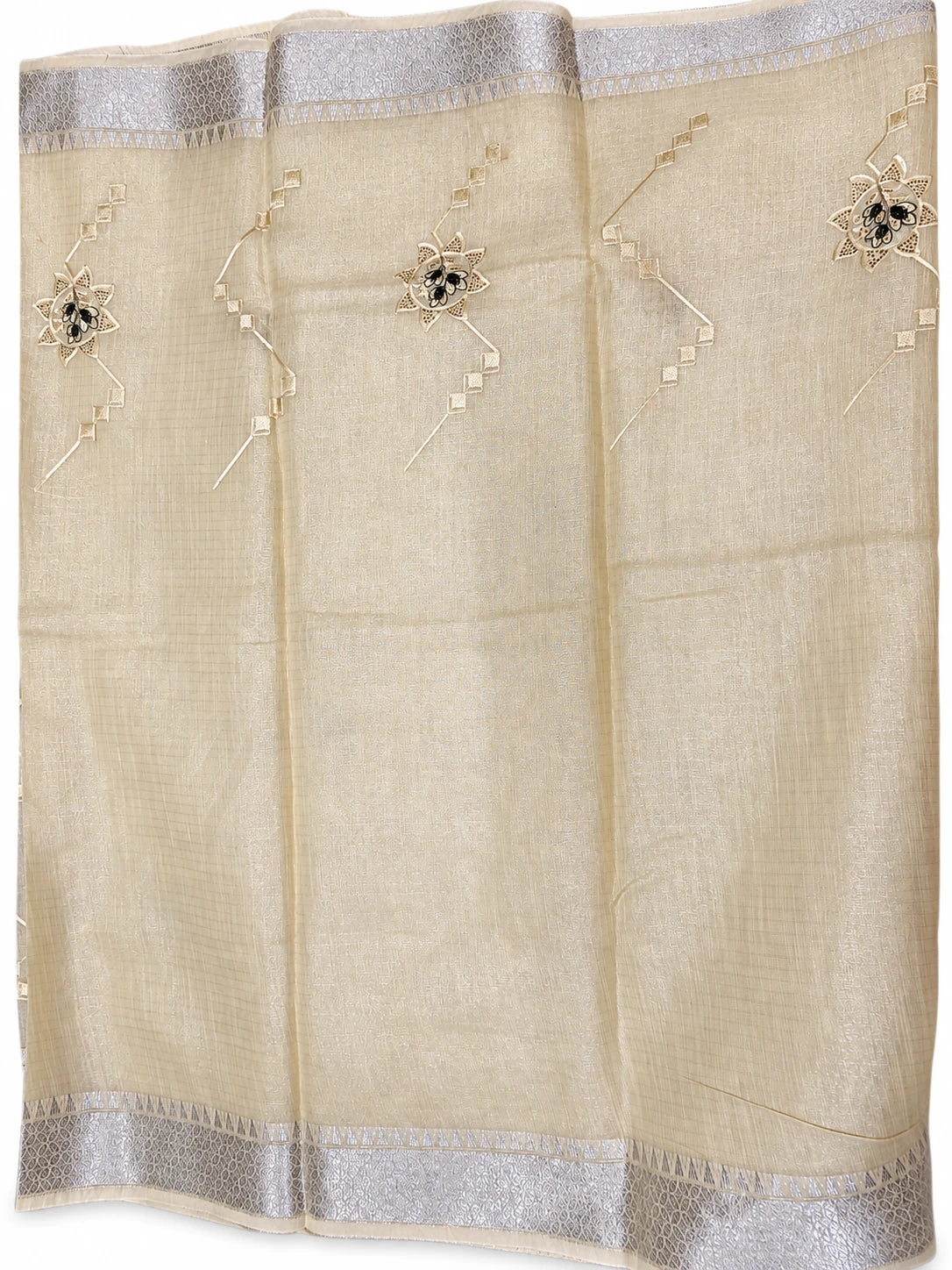 Hemalatha — Champagne Floral Sprig Saree, retouched garment view 1 on a clean background