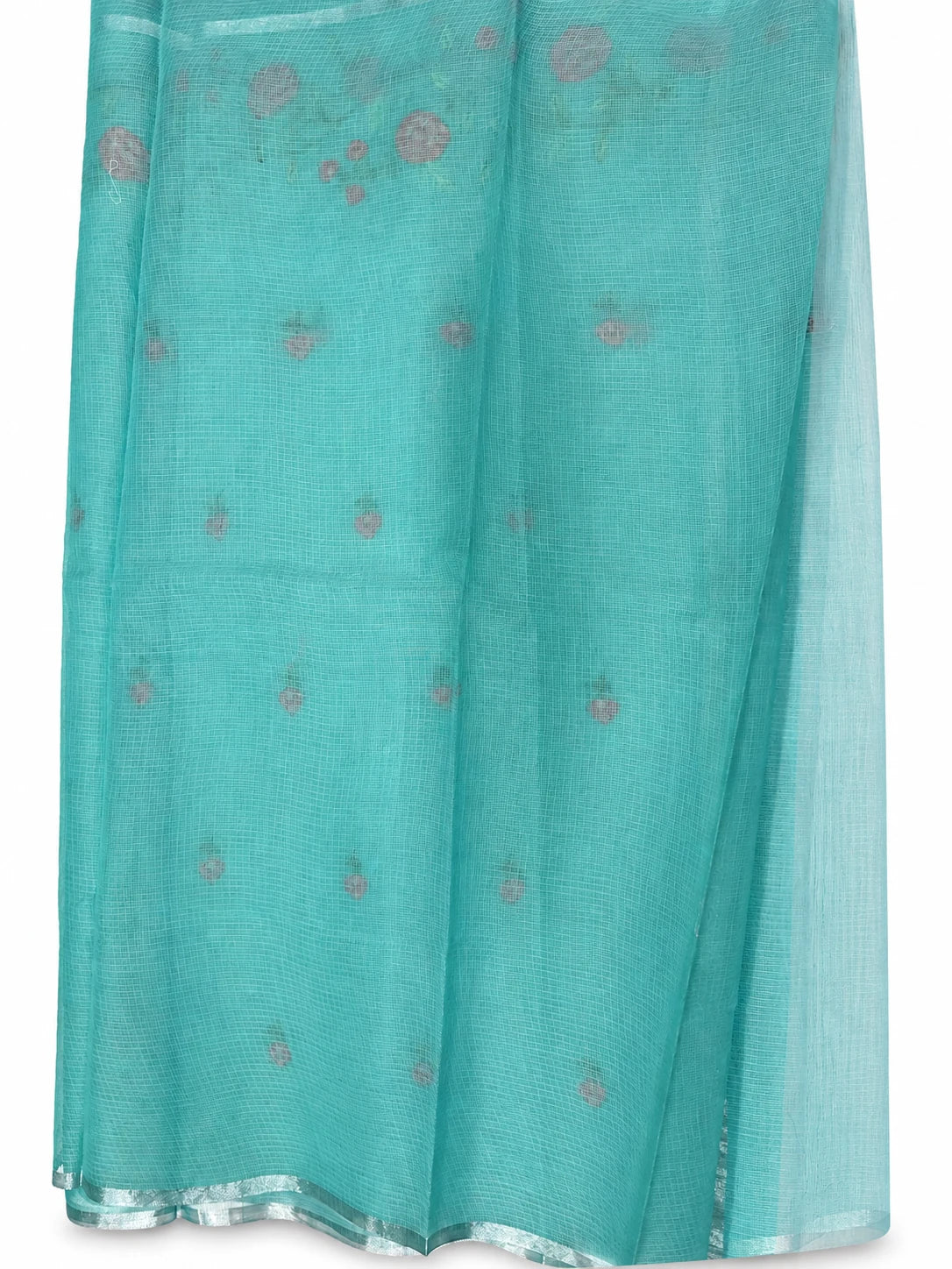 Kalpana — Aqua Rose Vine Saree, retouched garment view 3 on a clean background