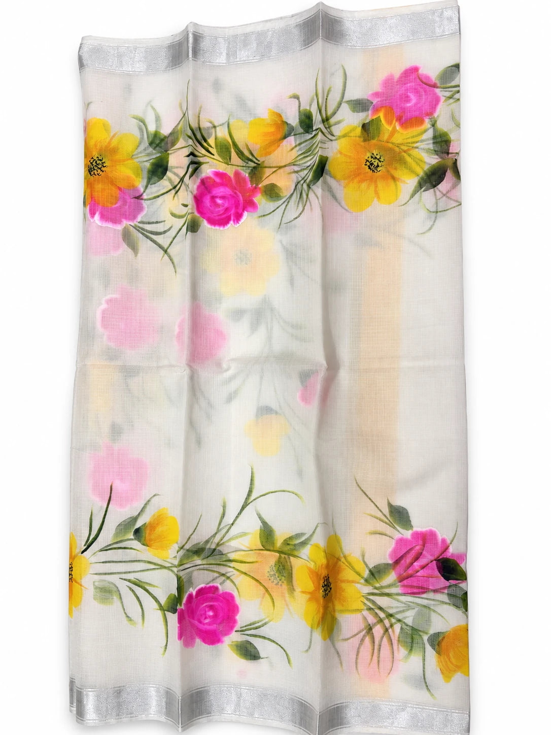 Karishma — Ivory Yellow Rose Garden Saree, retouched garment view 2 on a clean background