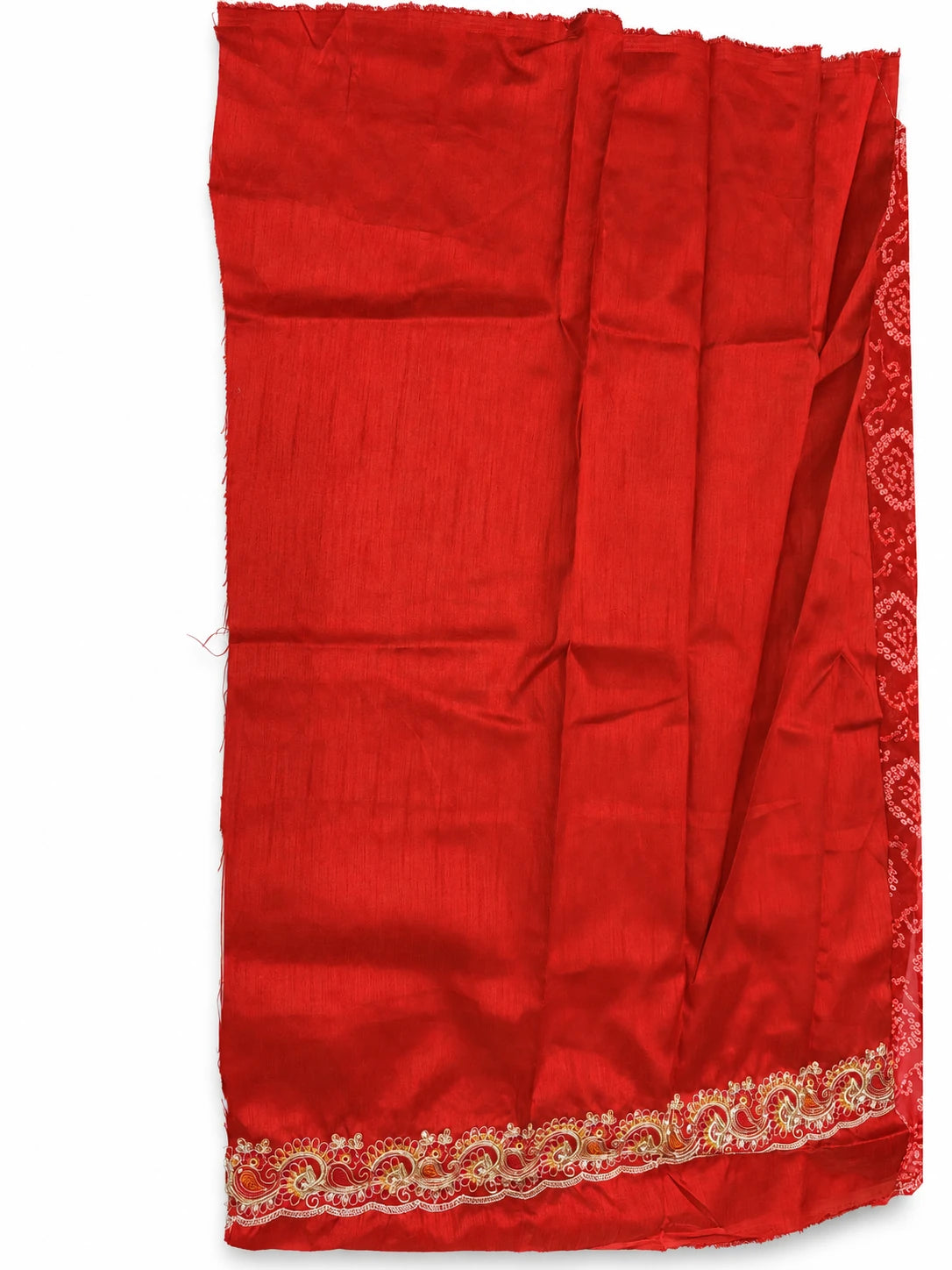 Madhumita — Crimson Ornamental Vine Saree, retouched garment view 2 on a clean background