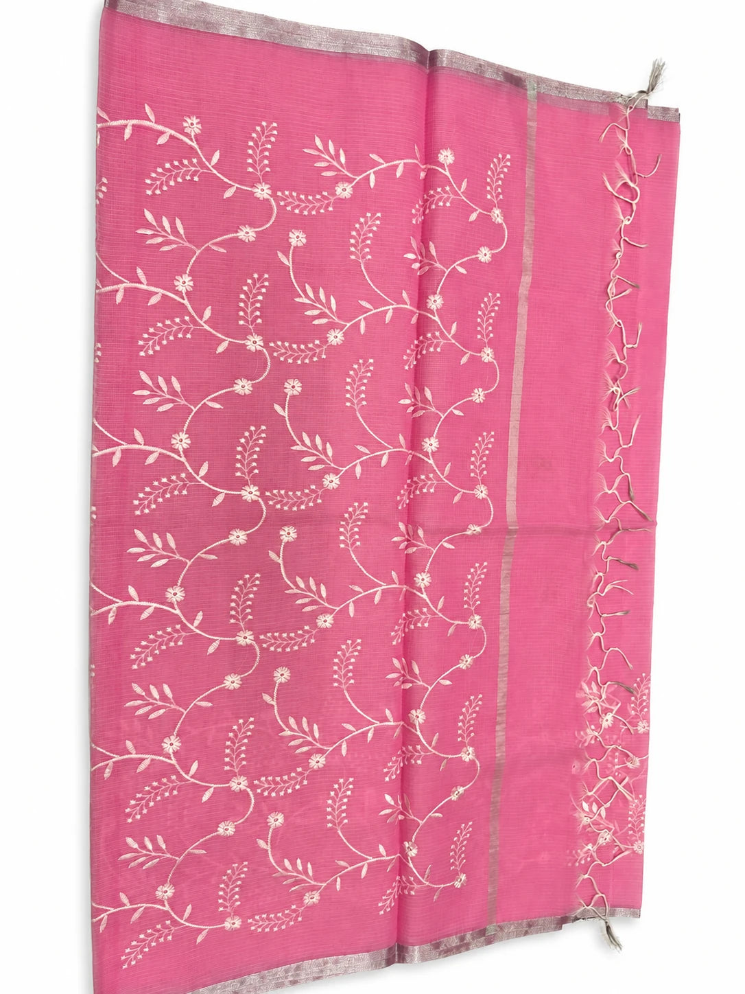 Malathi — Pink Ivory Vine Saree, retouched garment view 1 on a clean background