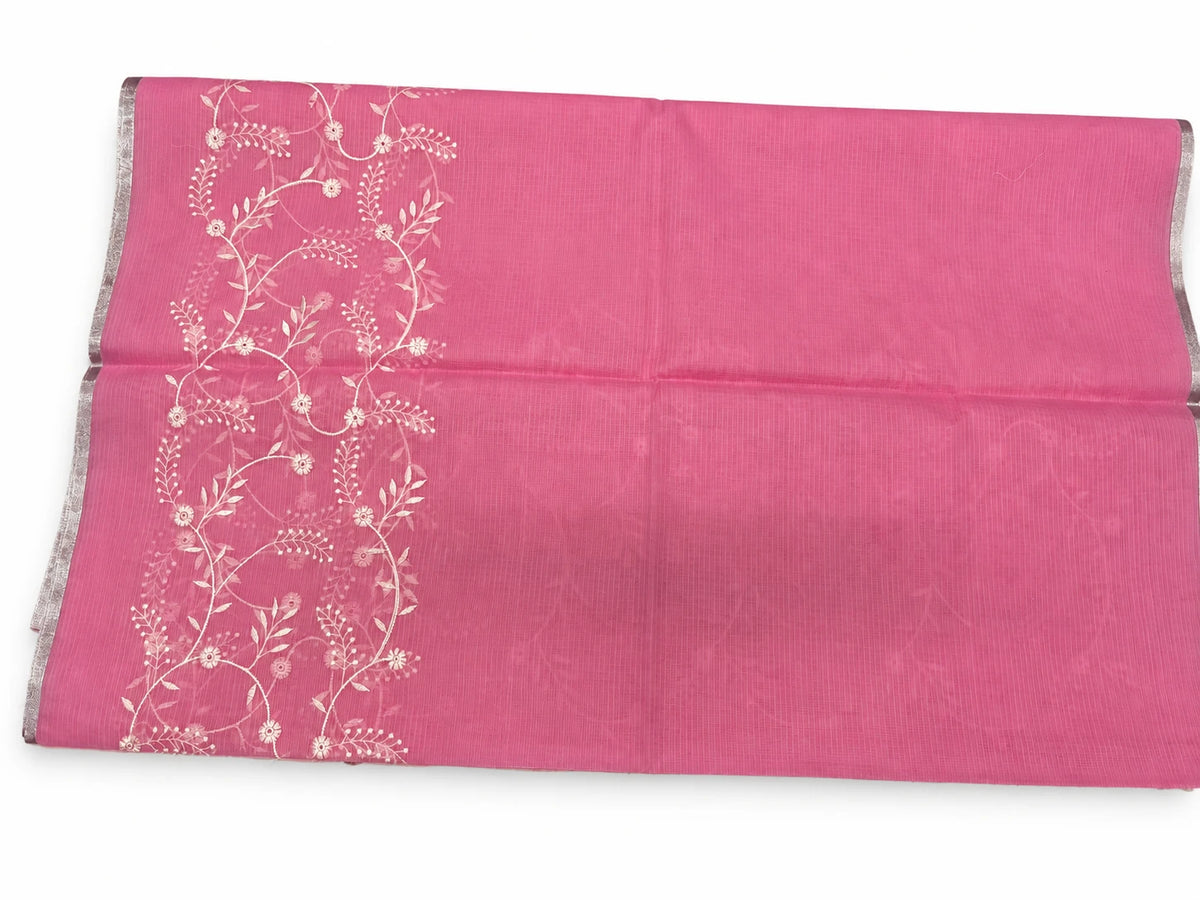 Malathi — Pink Ivory Vine Saree, retouched garment view 2 on a clean background
