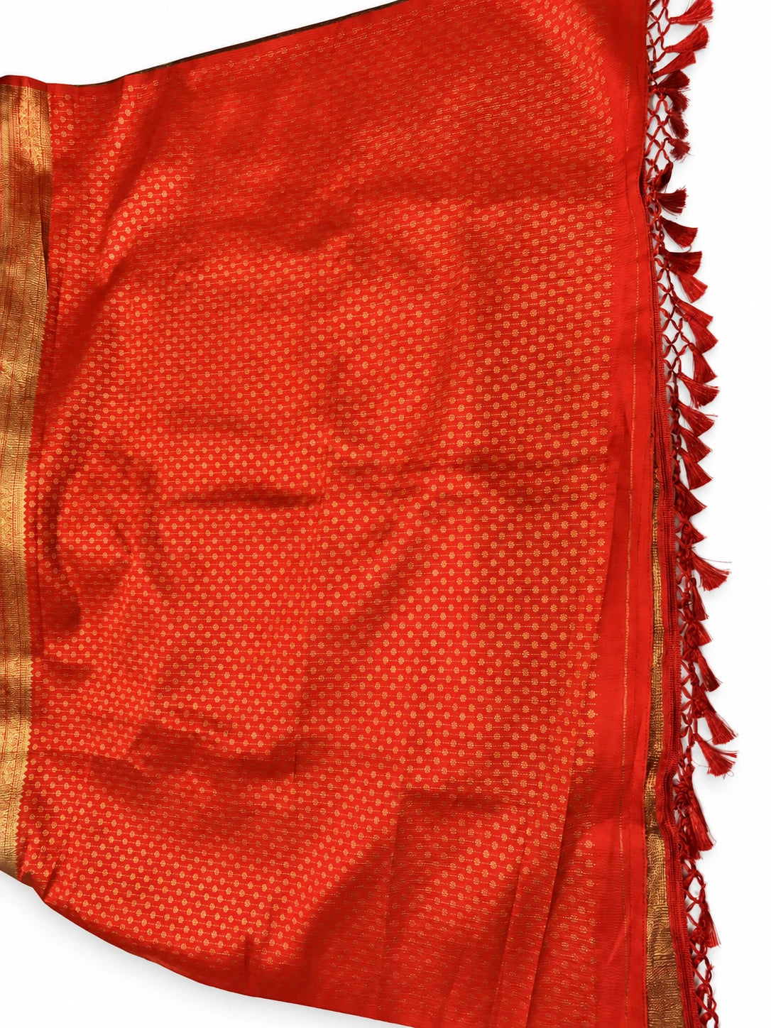 Meenakshi — Olive Rust Stripe Saree, retouched garment view 3 on a clean background