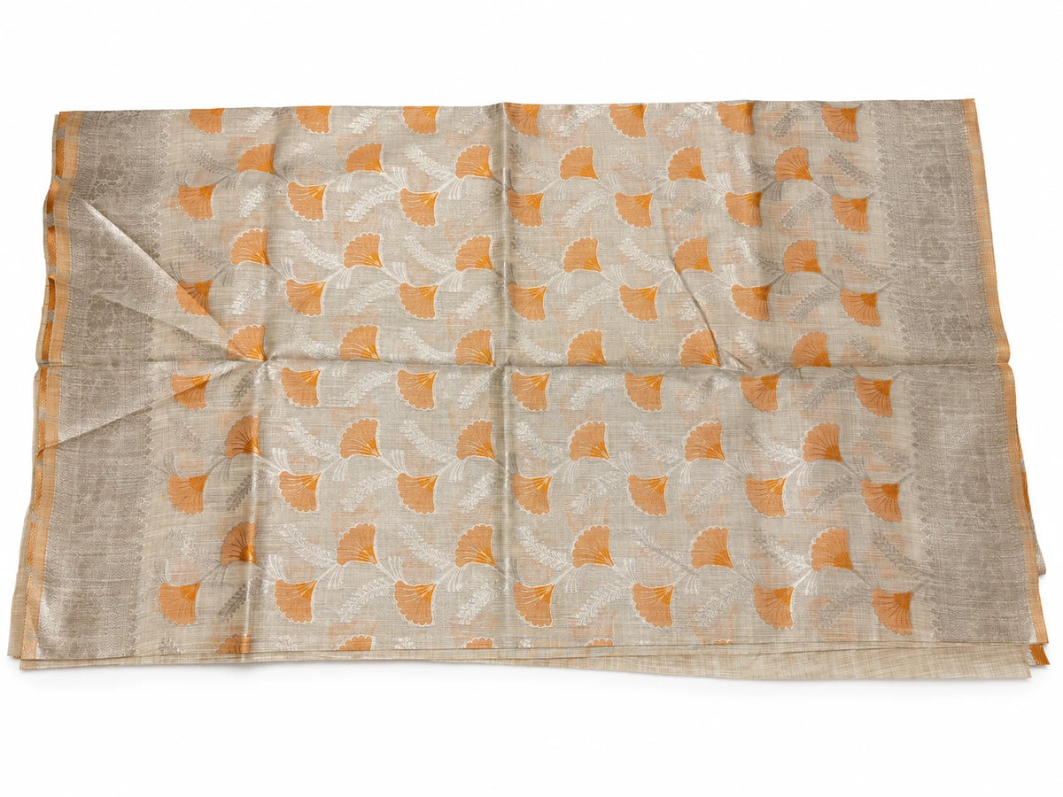 Priyanka — Champagne Gold Leaf Saree, retouched garment view 1 on a clean background
