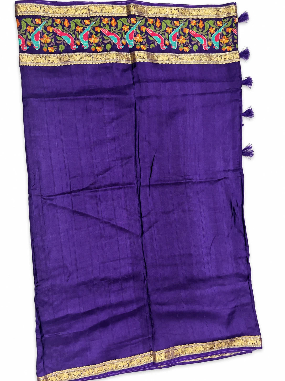 Akshara — Violet Bird Border Saree, retouched garment view 1 on a clean background