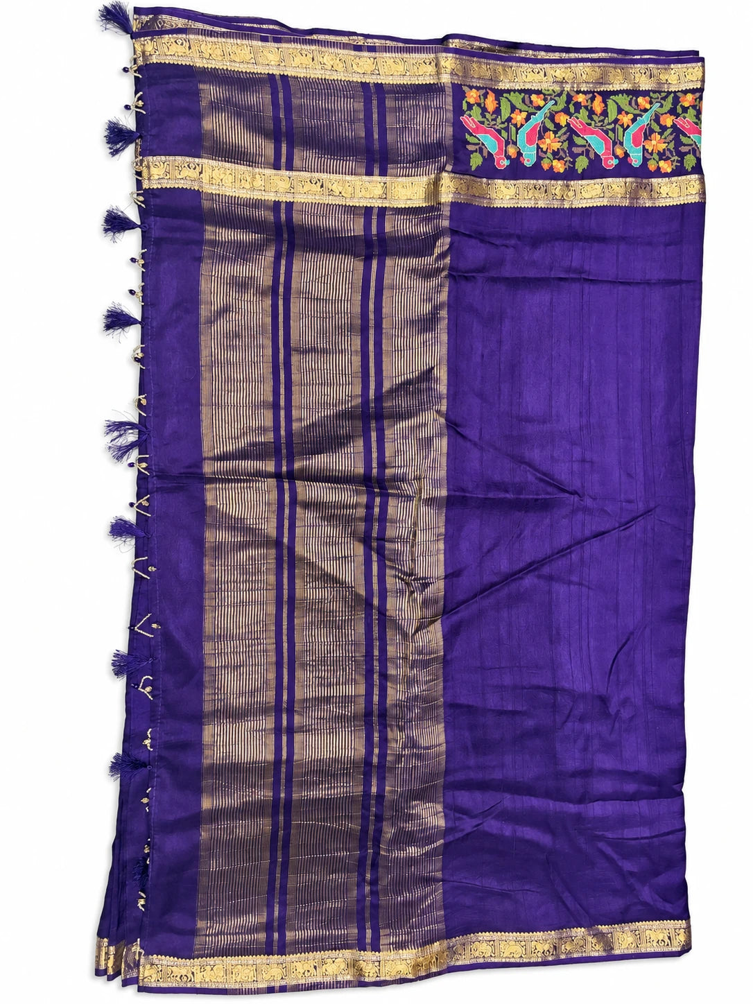 Akshara — Violet Bird Border Saree, retouched garment view 2 on a clean background