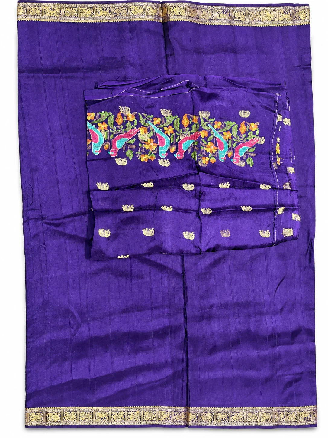 Akshara — Violet Bird Border Saree, retouched garment view 3 on a clean background