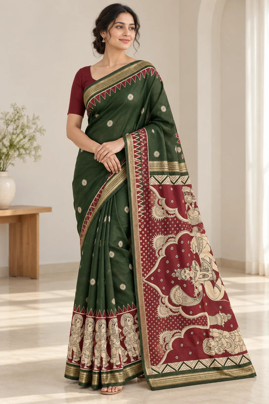 Aparna — Forest Figurative Border Saree, model-worn styling photograph