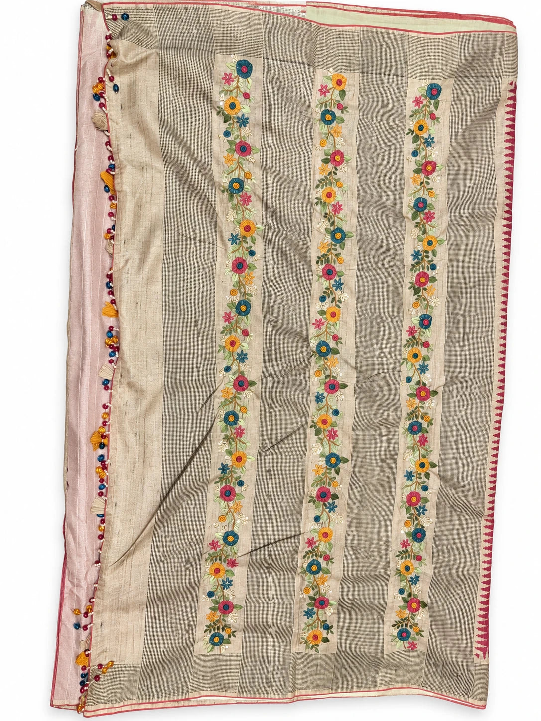 Bhavana — Rose Floral Sprig Saree, retouched garment view 2 on a clean background
