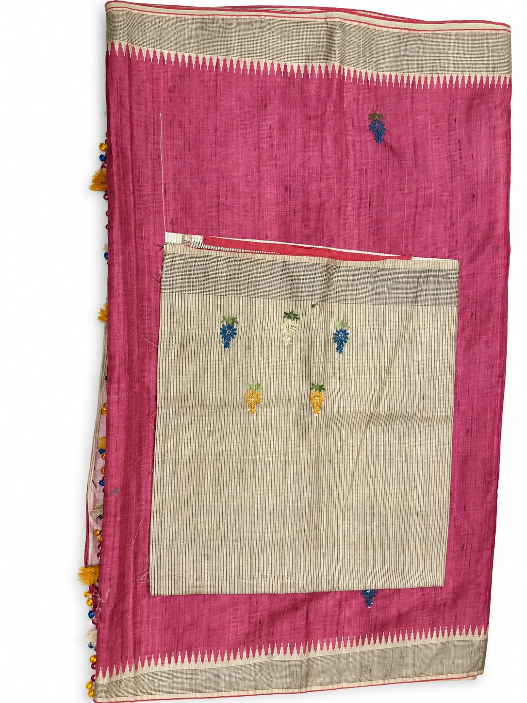 Bhavana — Rose Floral Sprig Saree, retouched garment view 3 on a clean background