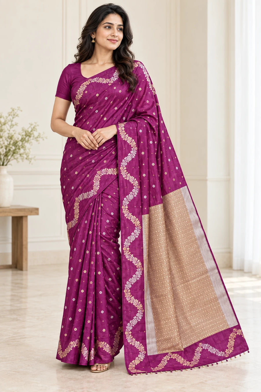 Daksha — Magenta Gold Wave Saree
