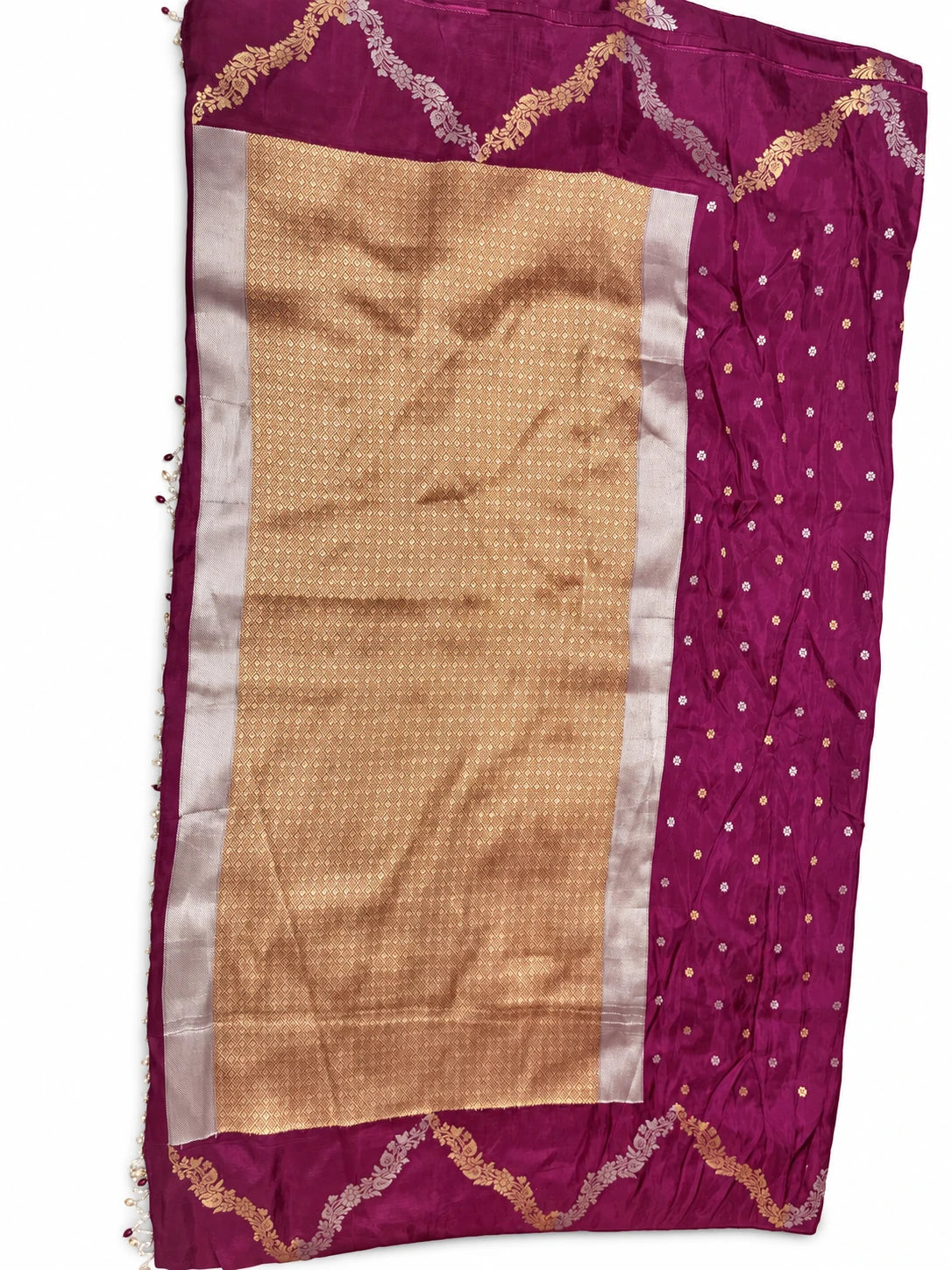 Daksha — Magenta Gold Wave Saree, retouched garment view 2 on a clean background