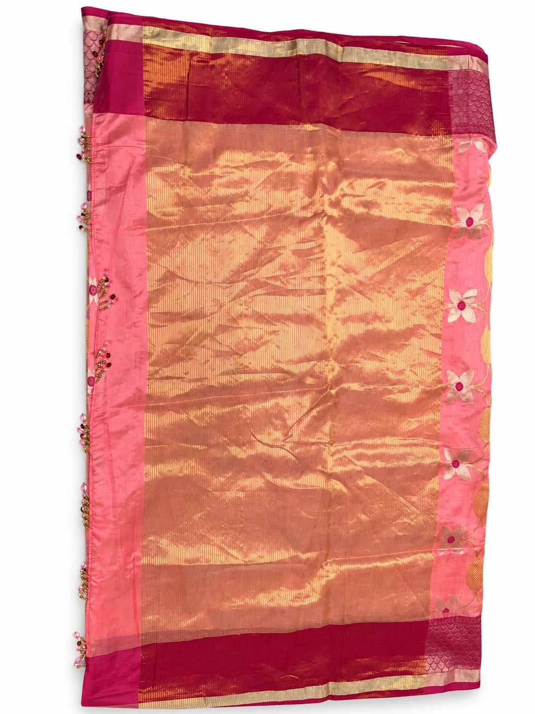 Gauri — Peach Gold Leaf Saree, retouched garment view 2 on a clean background