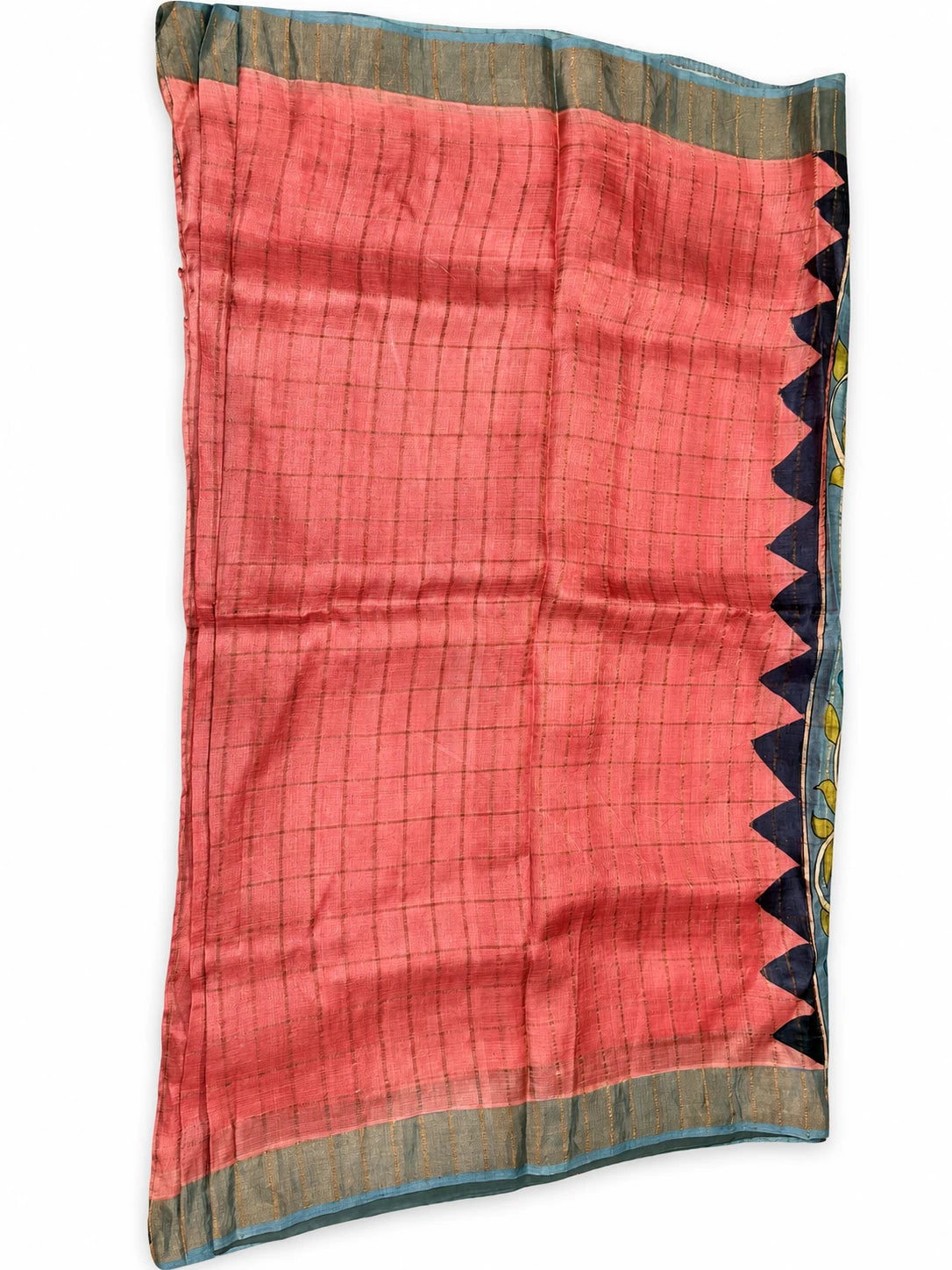 Mohini — Coral Illustrated Pallu Saree, retouched garment view 1 on a clean background