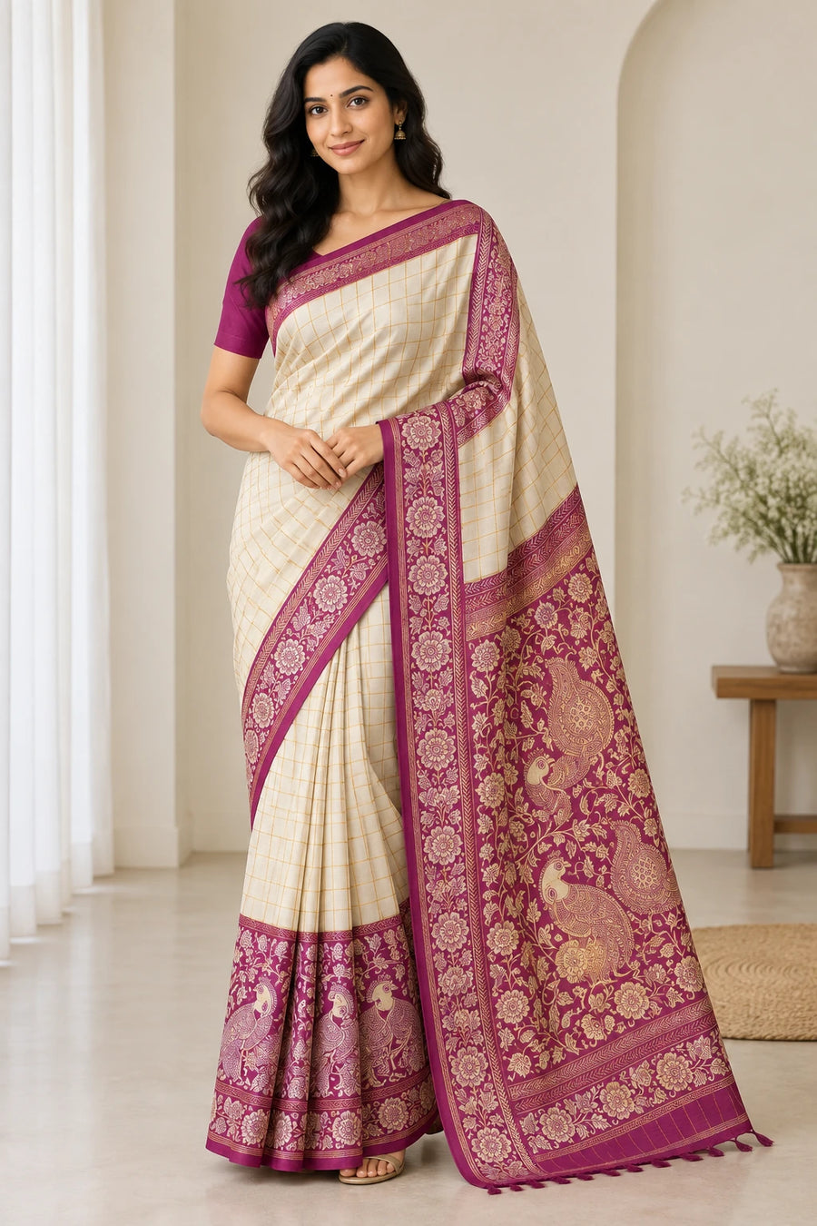 Rajeshwari — Ivory Magenta Ornamental Saree