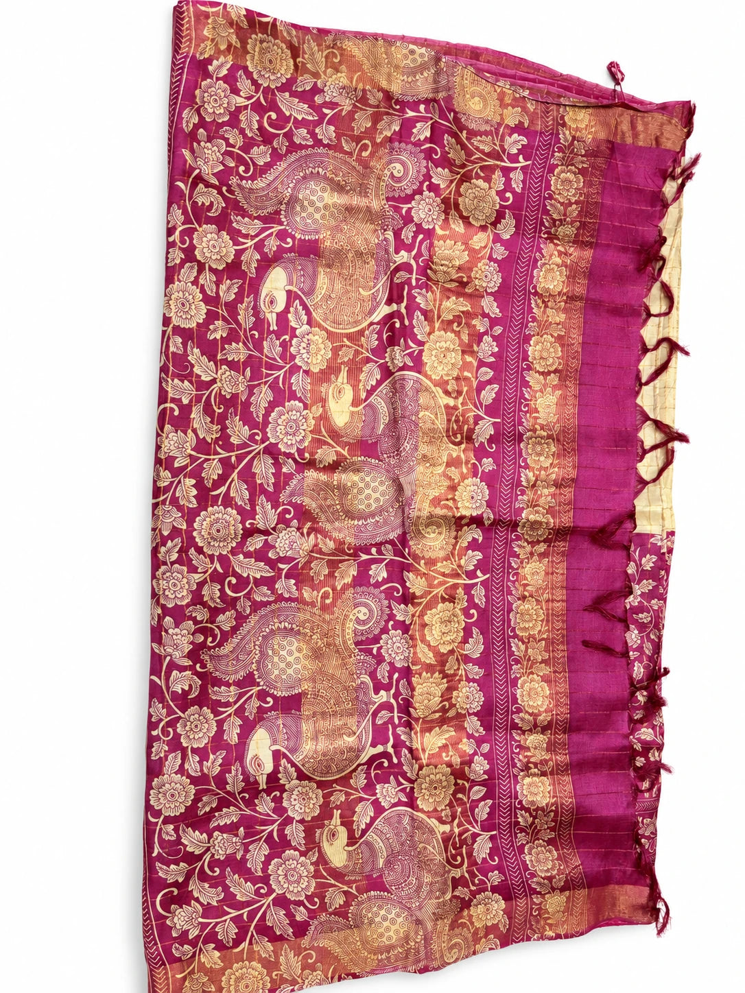 Rajeshwari — Ivory Magenta Ornamental Saree, retouched garment view 2 on a clean background