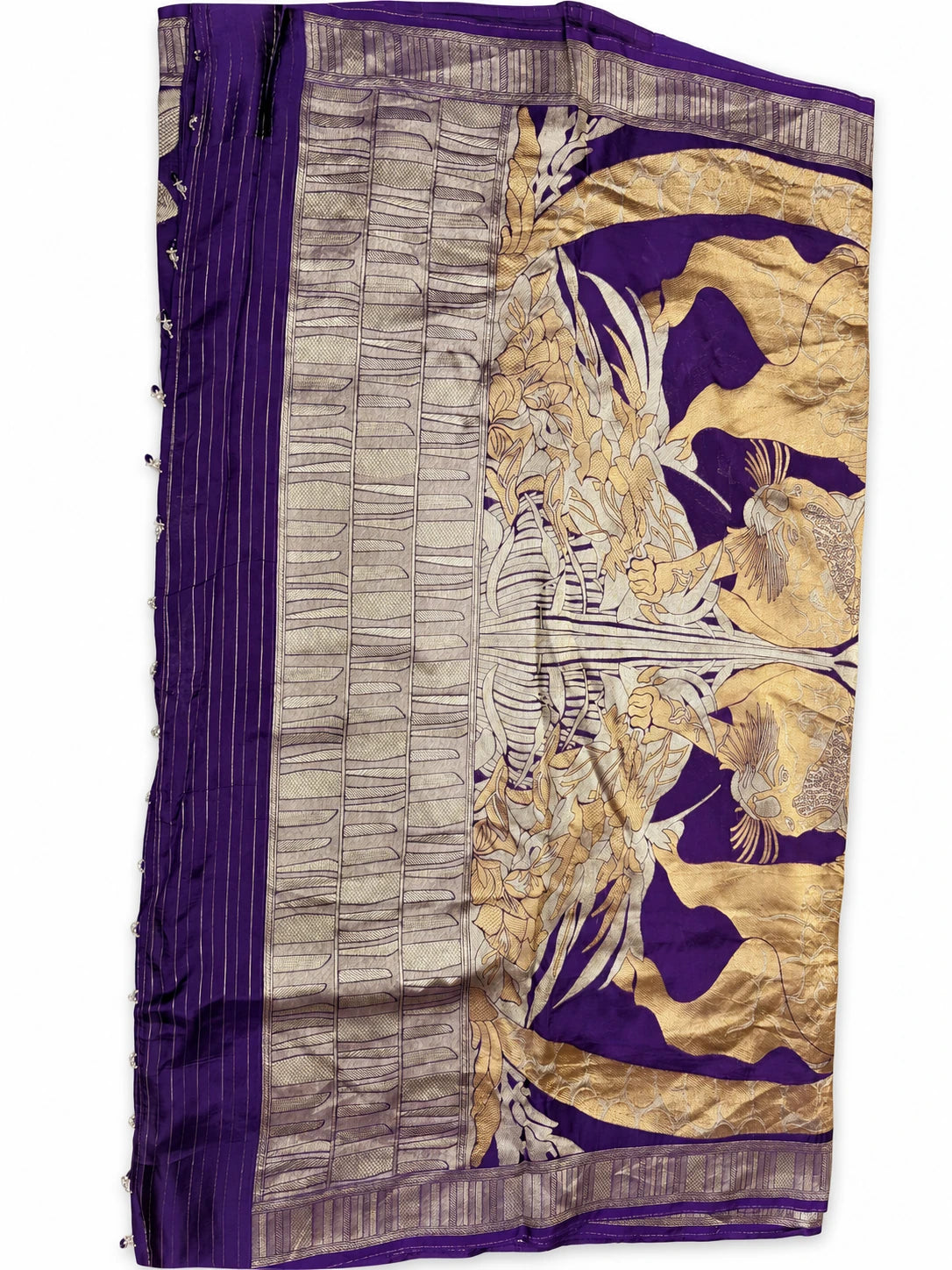 Saraswati — Violet Gold Botanical Saree, retouched garment view 2 on a clean background