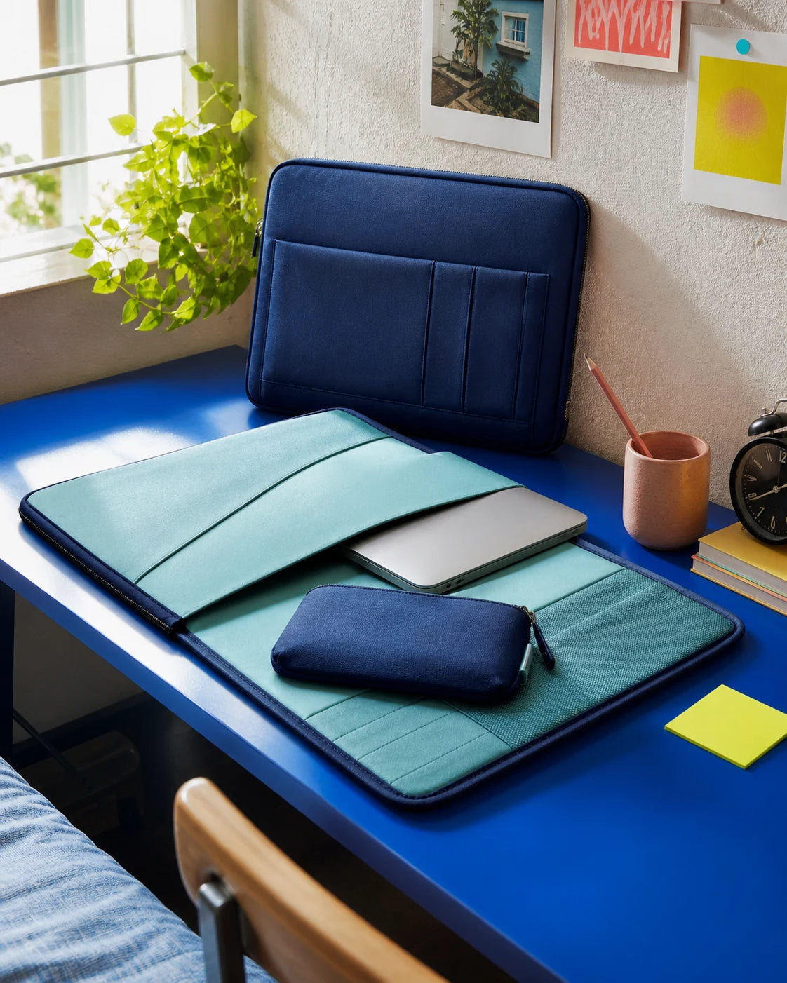 Expressive laptop sleeve direction with a practical carry system